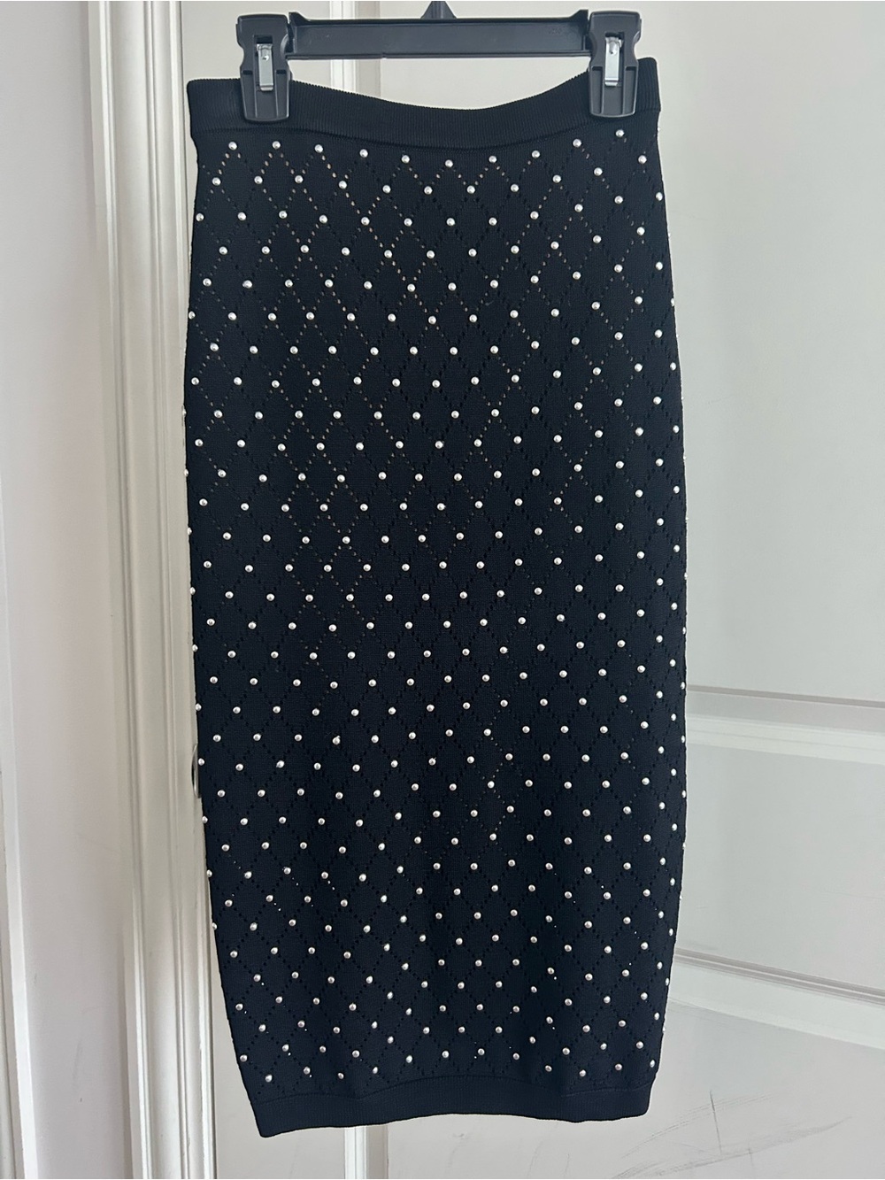 MICHAEL Michael Kors Black Knit Pencil Skirt with Metal Studs (fits XXS, XS, S)
